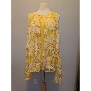 Yellow Floral Sheer Blouse 1X NY Collection Woman Cottagecore